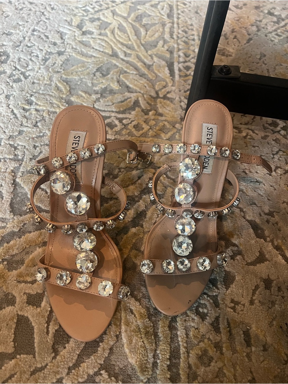 Steve Madden Blush Tan Crystal-Embellished Strappy Sandals